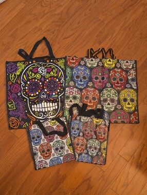 Reusable Sugar Skull Tote Bag Set